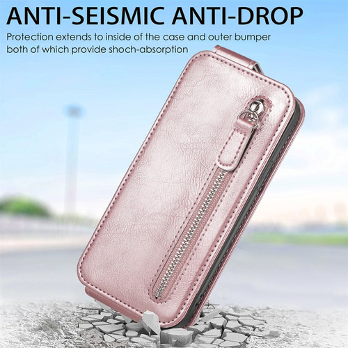 ZTE Blade V40 Pro Zipper Wallet Vertical Flip Leather Phone Case - Gose Gold
